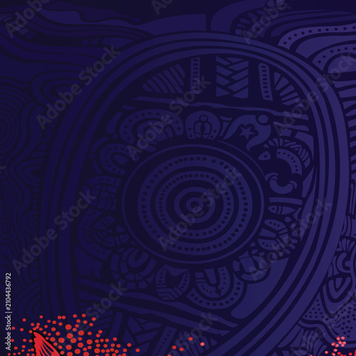 Australian Aboriginal art border with native wildlife and dot painting pattern, vector illustration