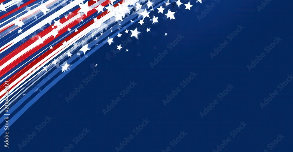 Fototapeta premium Stars and stripes with colorful lines on a blue background for a festive event