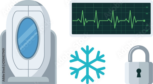 Cuadro en lienzo Cryogenic Hibernation Chamber and Sci-Fi Bio Stasis Vector Icon Set with Vital S