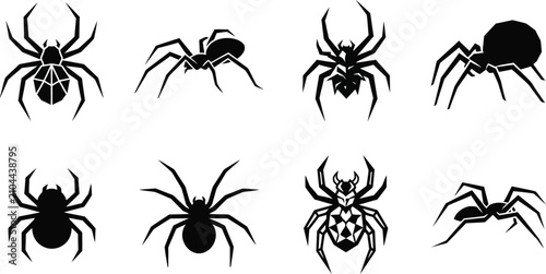 Obraz na płótnie Vector illustration of various spider silhouettes set