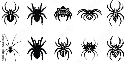 Cuadro en lienzo Minimalist black spider silhouette icon collection