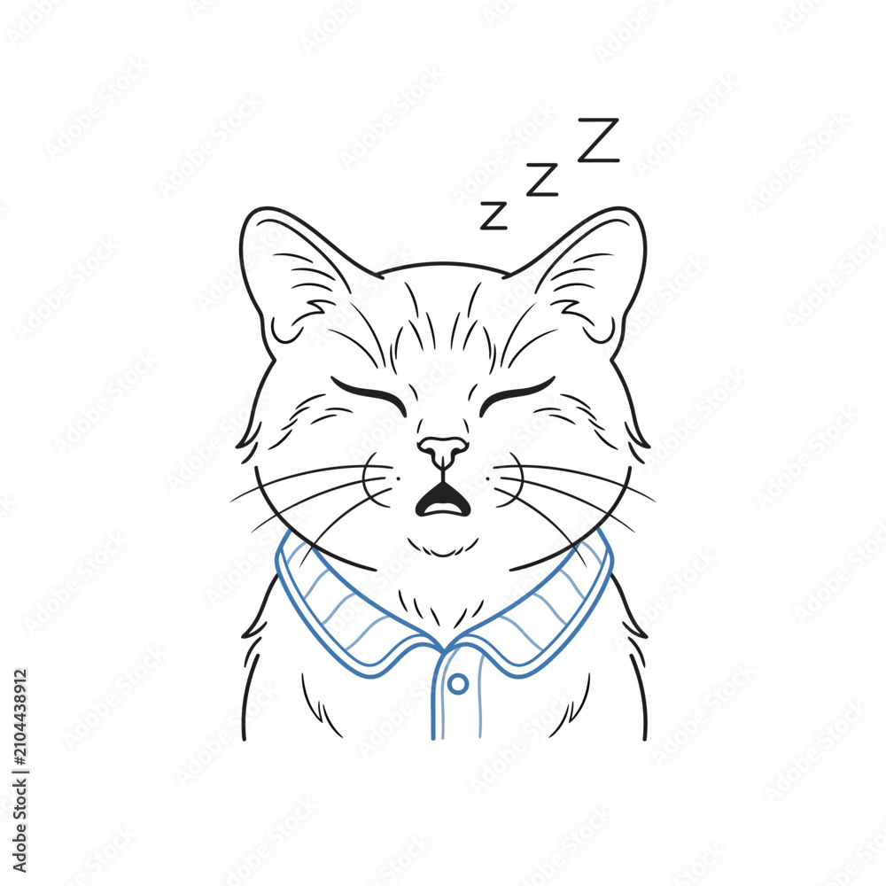 Obraz premium Cute cat sleeps with gentle snoring shown by floating Z marks above its head, perfect for wellness, rest, and bedtime inspiration design concepts