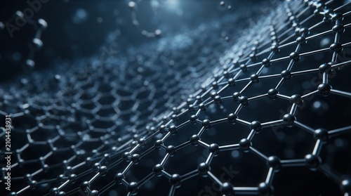 3D rendering of carbon fiber, graphene molecular structures, nanotubes, nanomaterial structures, and carbon cloth for modern technologies.