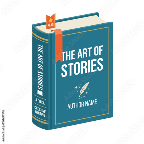 Foto Book titled The Art of Stories features a quill icon and a bookmark to guide aspiring creative writers