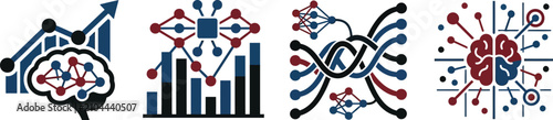 Collection of artificial intelligence and data analysis icons with brain and graph elements