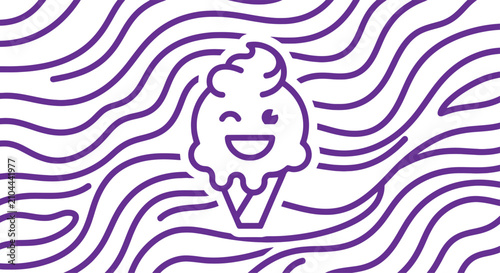 Quadro su tela Happy winking ice cream cone icon with wavy line pattern