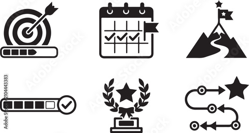 Flat design motivational icons set with mountain climb Vector