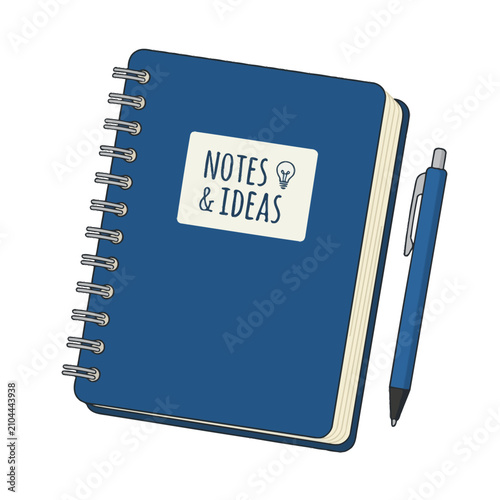 Obraz na płótnie Notebook with a spiral binding rests beside a blue ballpoint pen to facilitate creative brainstorming and daily planning