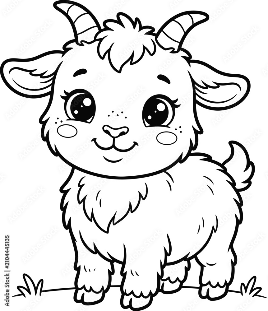 Obraz premium Adorable baby goat line art illustration for children's books and nursery decor black and white