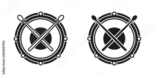 Photography Minimalist Drum and Crossed Drumsticks Icon Set for Music Branding and Percussio
