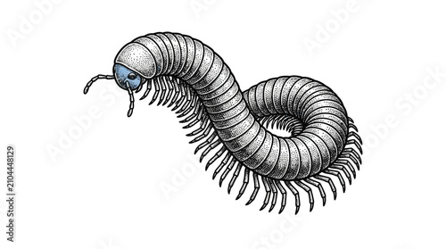 Tableau sur toile Centipede illustration with many legs curled.