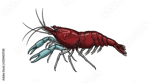Bild auf Leinwand Large red prawn with blue claws.