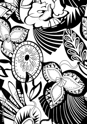 Obraz na plátne Seamless mandala floral pattern in black and white with geometric elements