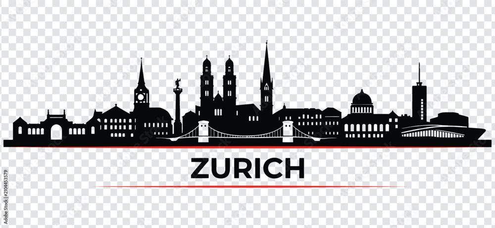 Obraz premium Zurich city skyline silhouette, vector illustration