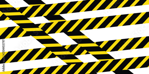Yellow black hazard warning stripe border. Construction safety caution tape banner. Industrial danger striped barrier line.