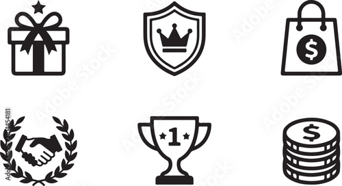 Six black and white flat design icons set Vector