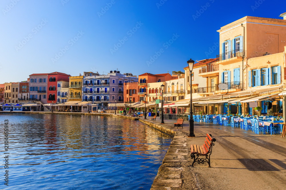 Obraz premium Island of Crete, Greece. Old Venetian Port of Chania.