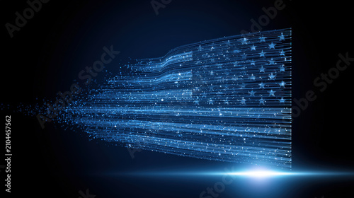 Digital American Flag Formed by Blue Light Particles