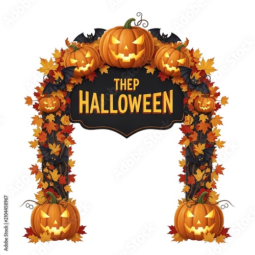 Halloween arch with pumpkins and autumn leaves