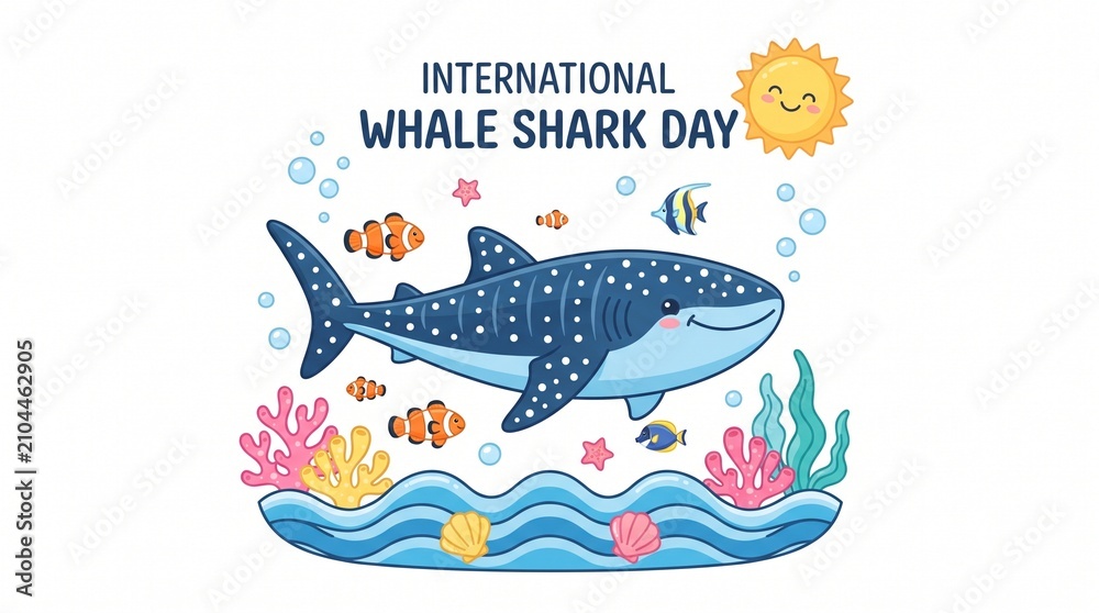 Naklejka premium Whale shark swimming in colorful underwater scene