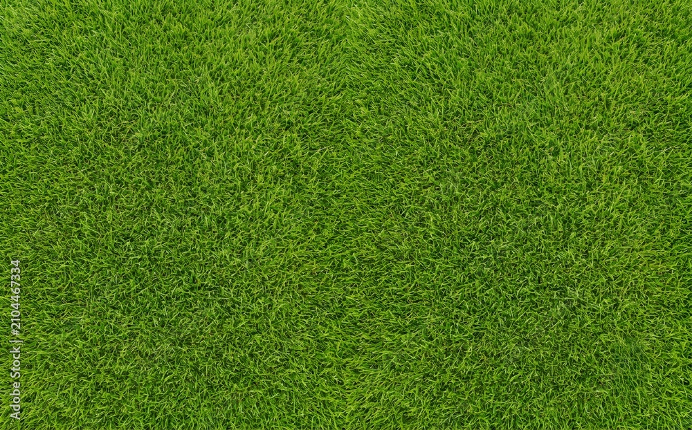 Fototapeta premium Grass seamless aerial top view texture of green sports field grass pitch. Background for golf, soccer, football