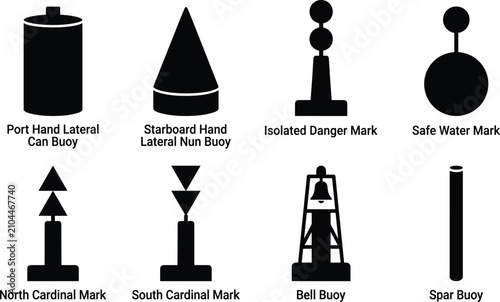 Fotografie Nautical maritime navigation buoy silhouette icons set including cardinal marks