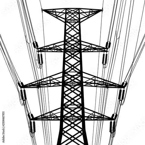 Quadro su tela Large industrial high voltage electricity pylon steel tower silhouette