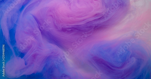 Pigment stream. Cloud blend. Purple blue haze wave blend color liquid ink. Mystic abstract explosion spreading drop dye water background.