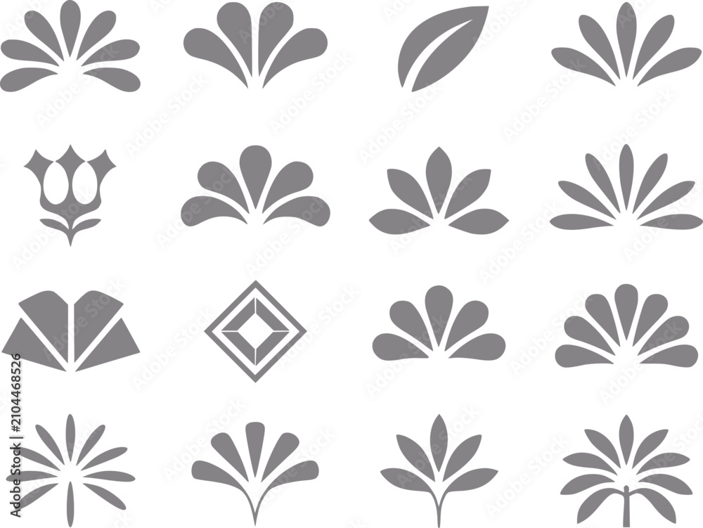 Obraz premium Una colección de varios elementos minimalistas florales, de hojas y geométricos sobre un fondo blanco limpio