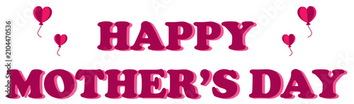 Happy Mother's Day Typography Design with Heart Balloons Decorative Lettering and Greeting Vector Illustration