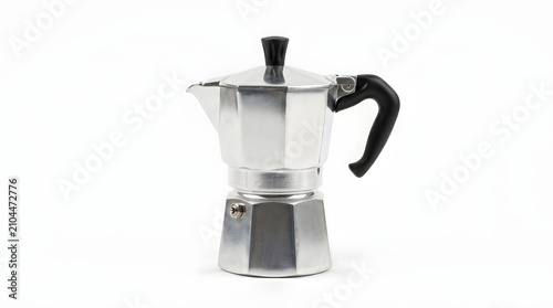 Classic silver aluminum moka pot coffee maker for brewing espresso at home