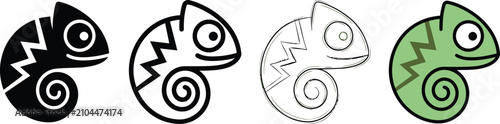 Tableau sur toile Chameleon Animal Icon Set Exotic Reptile Symbols