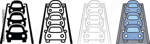 Valokuva Traffic Jam And Car Queue Icon Set Road Congestion and Parking Symbols in Flat A
