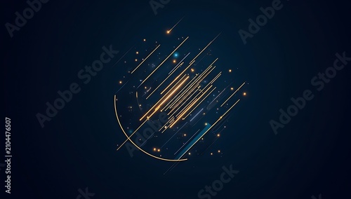 Abstract glowing lines and particles on dark background.