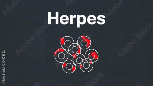 Herpes virus concept with abstract cellular illustration on dark background