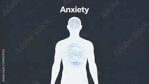 Human silhouette with tangled lines representing anxiety and mental stress