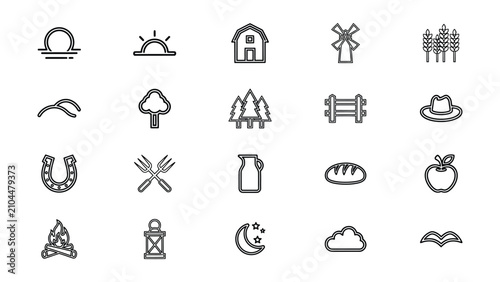 Obraz na plátně Collection of Simple Line Icons Representing Country Life and Rural Elements wit