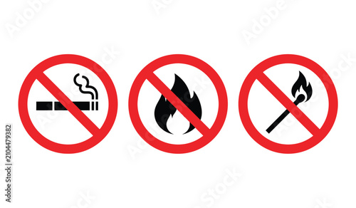 Foto No smoking no open flame and no matches signs vector illustration isolated on wh