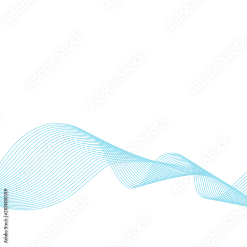 Abstract wavy blue line background on white backdrop. Vector illustration, flat design