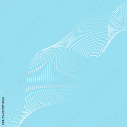 Abstract wavy white line background on blue backdrop. Vector illustration, flat design