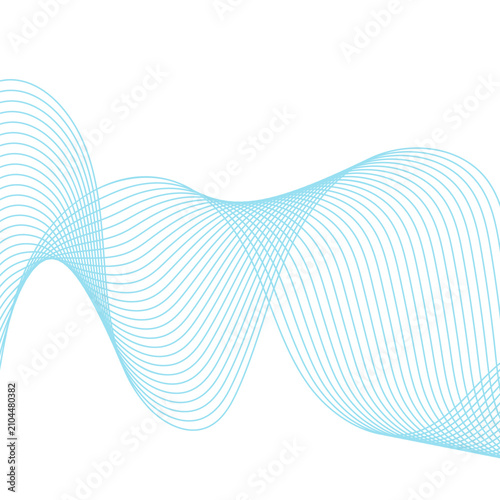 Abstract wavy blue line background on white backdrop. Vector illustration, flat design