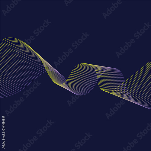 Abstract wavy line background with gradient on dark backdrop.Vector illustration, flat design