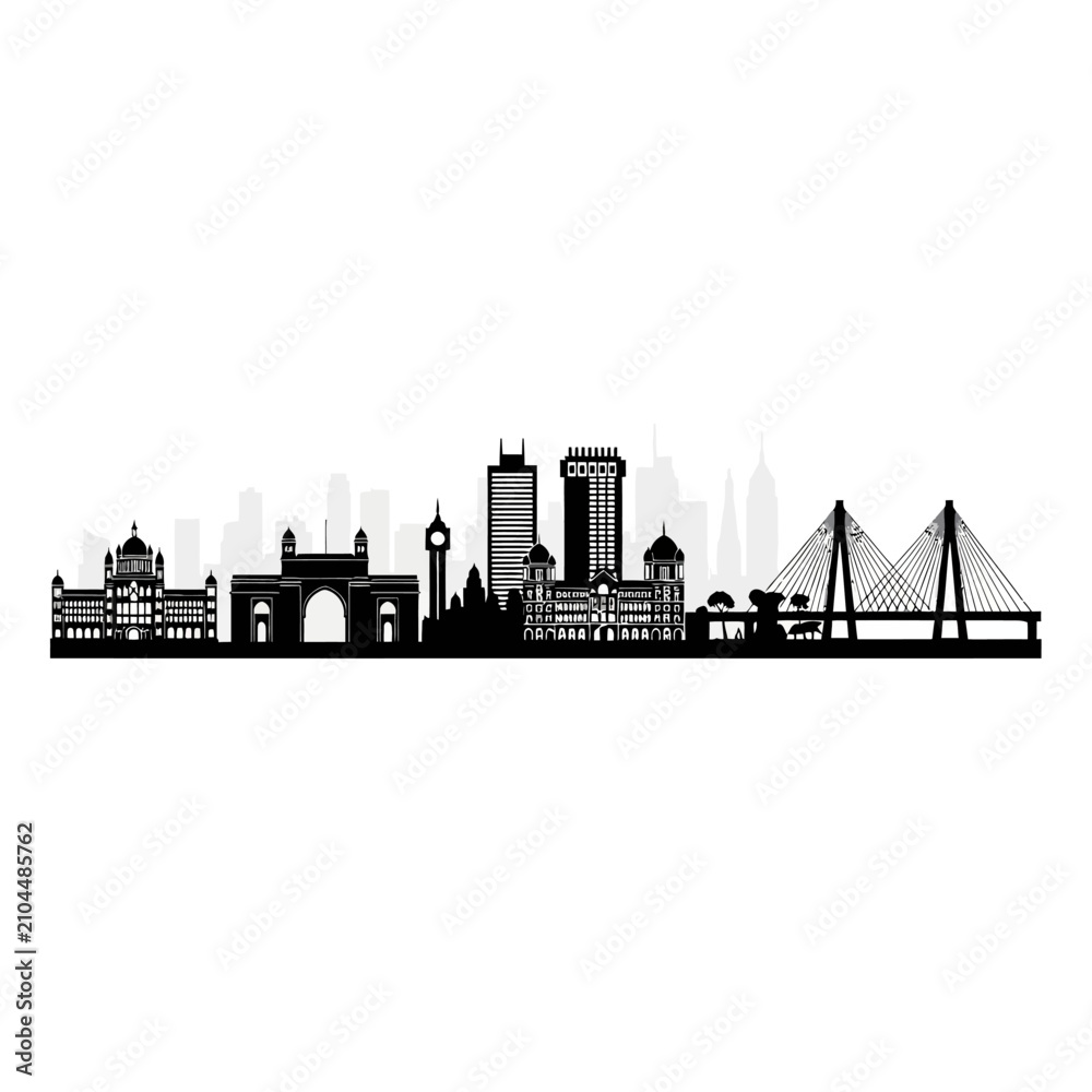 Fototapeta premium City Skyline Silhouette with Historic Gate and Modern Bridge