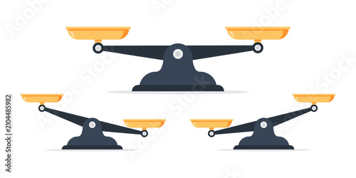 Tableau sur toile Vector illustration of three balance scales in varied tilt positions symbolizing