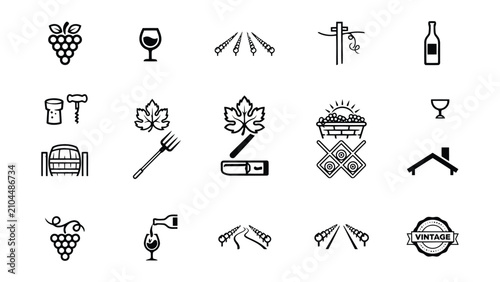 Εκτύπωση καμβά Collection of vintage wine and vineyard related icons with transparent backgroun