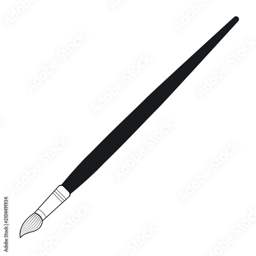 Round watercolor paint brush with tapered bristles and long dark handle brush