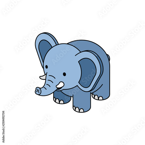 Cute isometric blue elephant character illustration for children design.