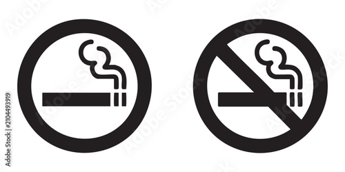 Tableau sur toile Smoking and no smoking icons set with cigarette and smoke isolated on transparency grid background