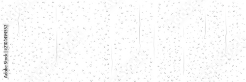 Foto Realistic transparent dew water droplets and water drops on wet clear window gla
