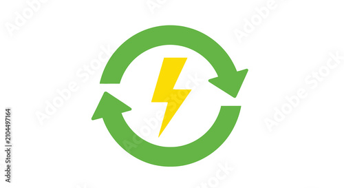 Canvastavla Energy recycling icon with lightning bolt and circular arrows flat vector style
